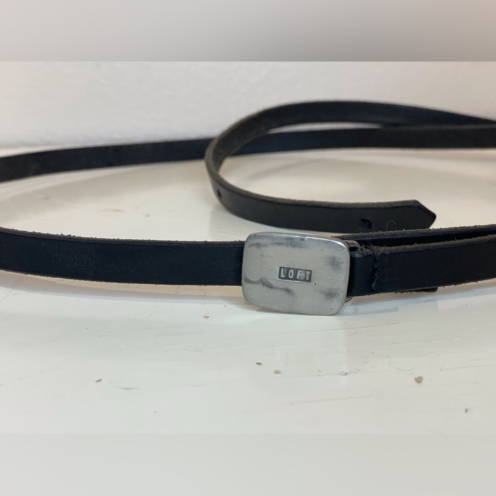 LOFT Women’s Vintage Black Leather Long Belt with Silver Buckle‎ Size 32”/34”
